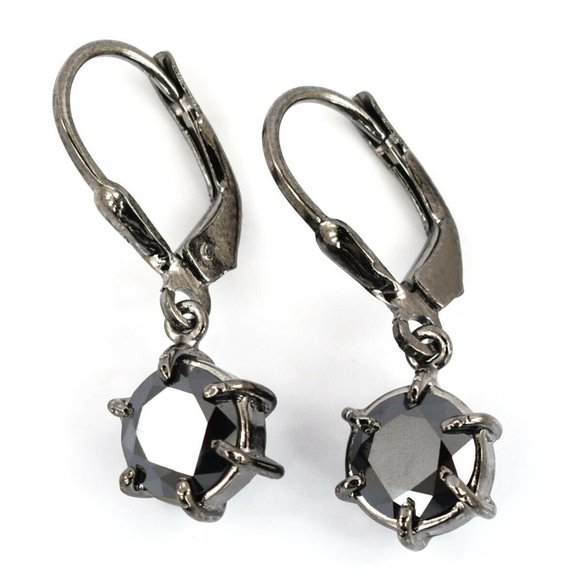 3Ct Natural Black Diamond Sterling Silver Dangler Earrings